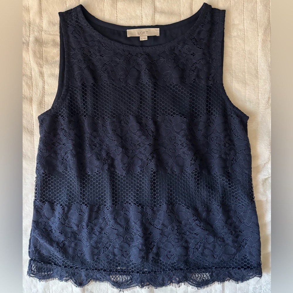 LOFT Navy Lace Sleeveless Blouse